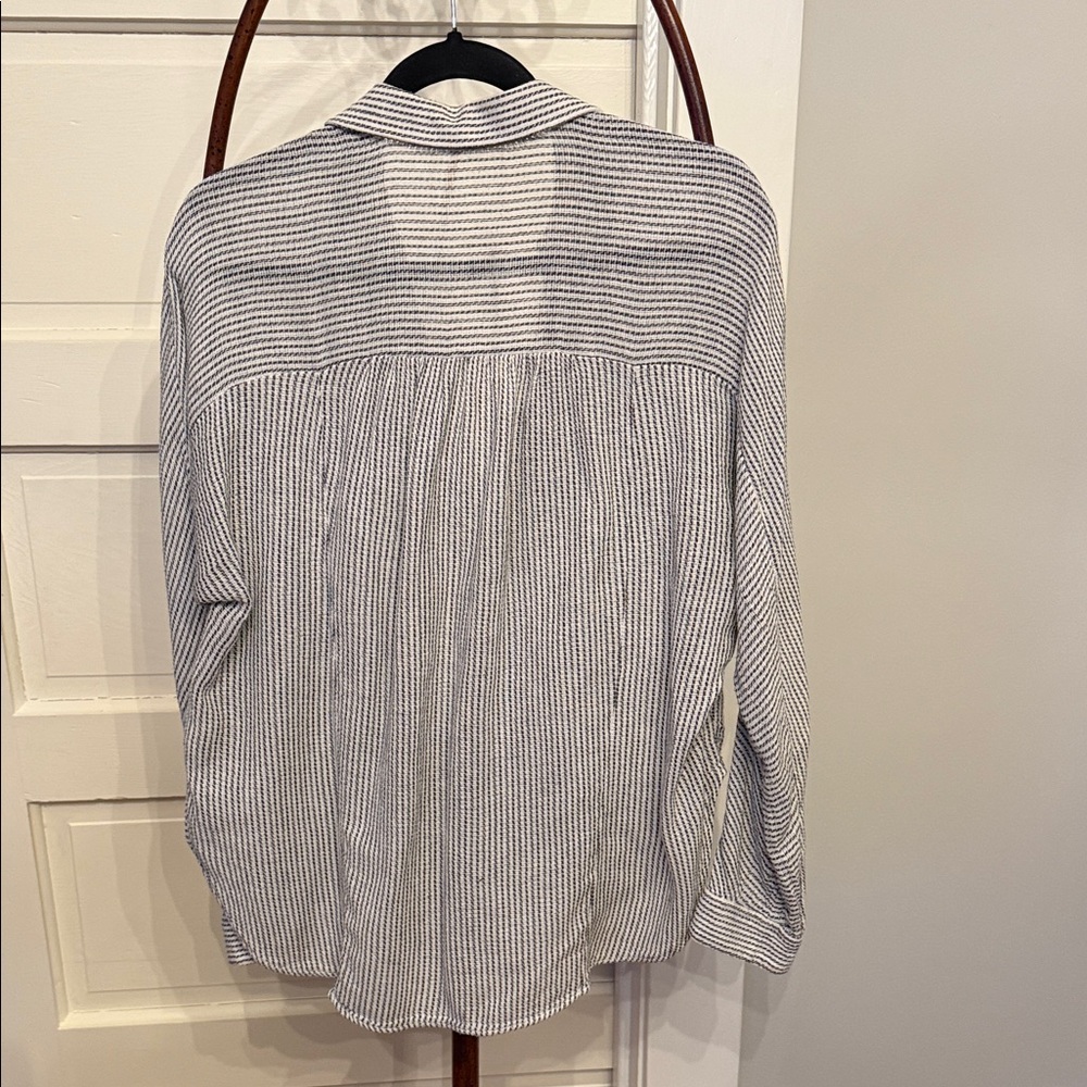 Free People Textured Stripe Cotton Top Relaxed Boho Blouse - Picture 3 of 6